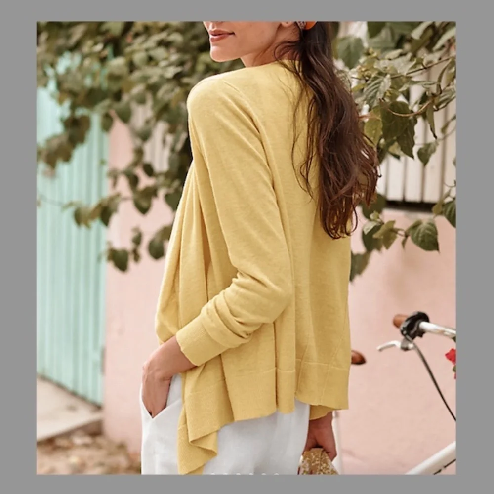 Garnet Hill Easy Linen Drape-Front Cardigan Size Small - Picture 3 of 15